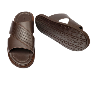 Men’s Brown Genuine Leather Slippers 4Y1FT64517